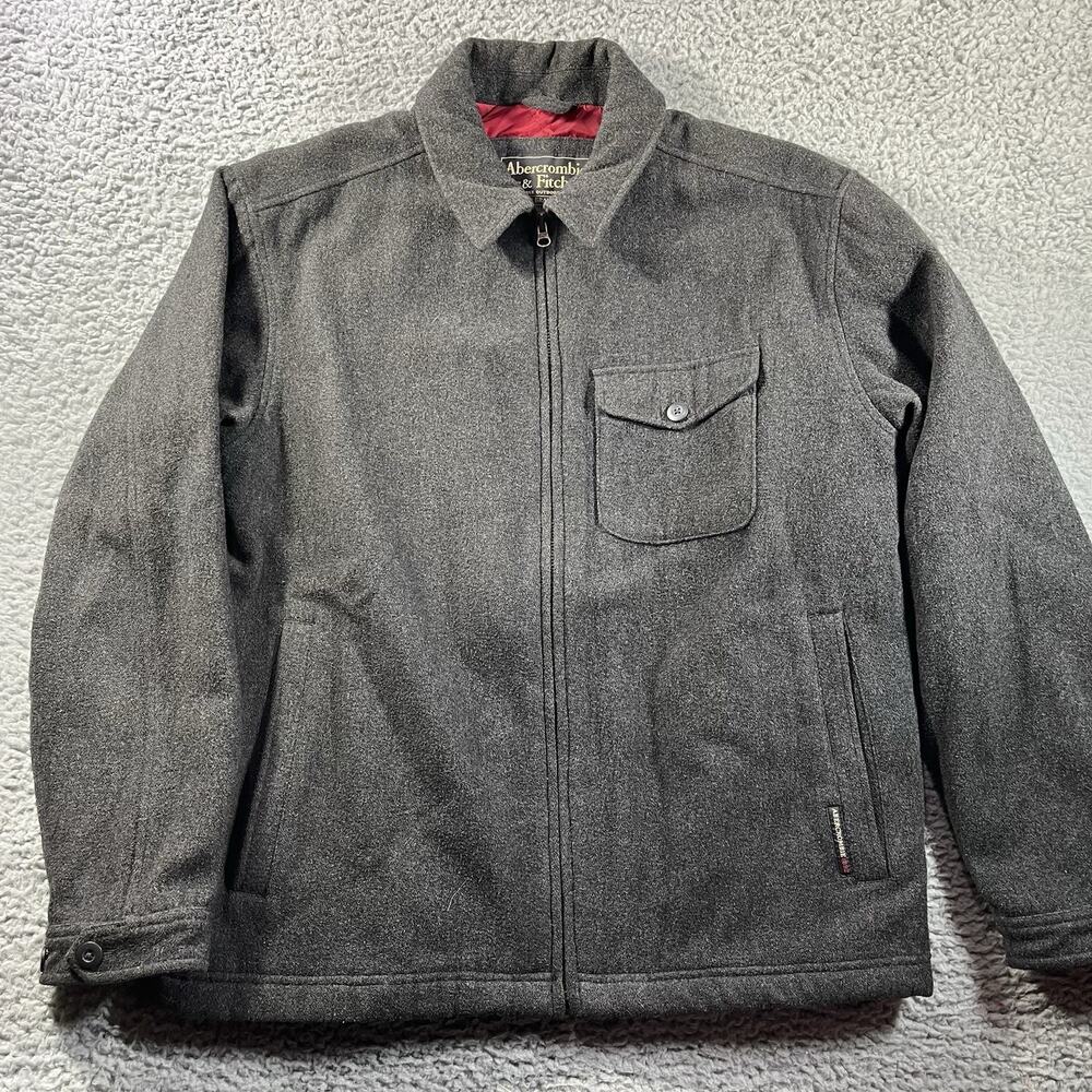 Abercrombie & Fitch Vintage Wool Blend Zip Jacket Mens Large Charcoal Gray